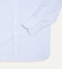 Sky Blue And White Bengal Stripe Spread Collar Cotton Poplin Shirt -Drakes Shop DR2A4B21970 02202 4