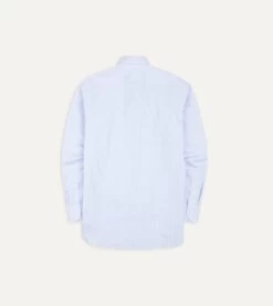 Sky Blue And White Bengal Stripe Spread Collar Cotton Poplin Shirt -Drakes Shop DR2A4B21970 02202 5