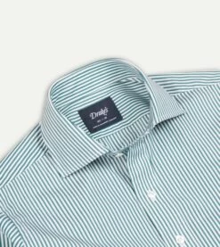 Green And White Bengal Stripe Spread Collar Cotton Poplin Shirt -Drakes Shop DR2A4B21970 04402 3