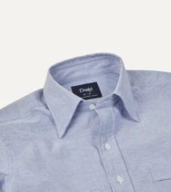 Blue Cotton Oxford Cloth Long Point Collar Shirt -Drakes Shop DR2A4C22944 02250 3