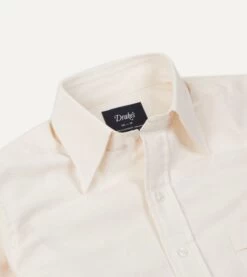 Cream Cotton Oxford Cloth Long Point Collar Shirt -Drakes Shop DR2A4C22944 03050 3