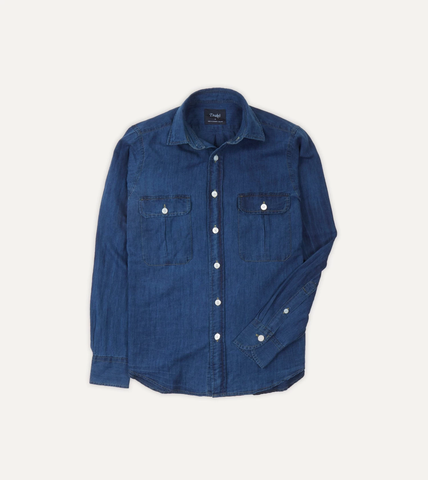 Blue Cotton Linen Two-Pocket Work Shirt 3 Blue Cotton Linen Two-Pocket Work Shirt
