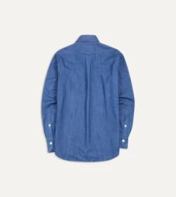 Mid-Blue Washed Denim Cotton Two-Pocket Work Shirt -Drakes Shop DR2A4D21804 01200 5