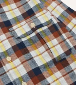 Navy, White And Rust Check Brushed Cotton Two-Pocket Work Shirt -Drakes Shop DR2A4D23594 01303 4