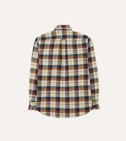 Navy, White And Rust Check Brushed Cotton Two-Pocket Work Shirt -Drakes Shop DR2A4D23594 01303 6
