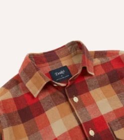 Red And Brown Check Brushed Cotton Two-Pocket Work Shirt -Drakes Shop DR2A4D23595 01803 3