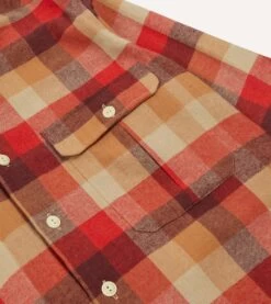 Red And Brown Check Brushed Cotton Two-Pocket Work Shirt -Drakes Shop DR2A4D23595 01803 4