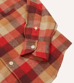 Red And Brown Check Brushed Cotton Two-Pocket Work Shirt -Drakes Shop DR2A4D23595 01803 5