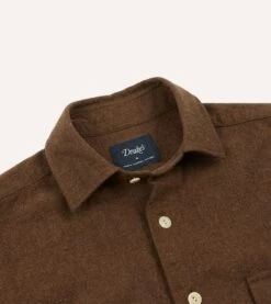 Brown Wool Two-Pocket Work Shirt -Drakes Shop DR2A4D23601 01300 3