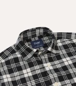 Black And White Check Brushed Cotton Two-Pocket Work Shirt -Drakes Shop DR2A4D23635 01103 3