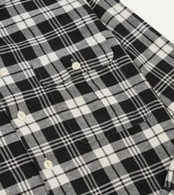 Black And White Check Brushed Cotton Two-Pocket Work Shirt -Drakes Shop DR2A4D23635 01103 4