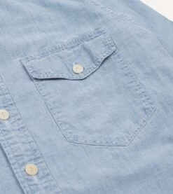 Blue Cotton Chambray Two-Pocket Work Shirt -Drakes Shop DR2A4D24037 01200 4