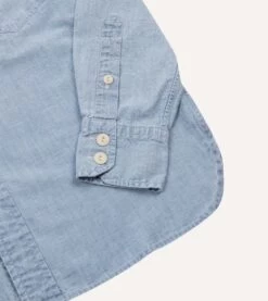 Blue Cotton Chambray Two-Pocket Work Shirt -Drakes Shop DR2A4D24037 01200 5