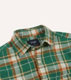 Green And Yellow Check Slub Brushed Cotton Two-Pocket Work Shirt -Drakes Shop DR2A4D24088 02403 3