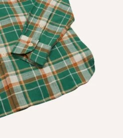 Green And Yellow Check Slub Brushed Cotton Two-Pocket Work Shirt -Drakes Shop DR2A4D24088 02403 5