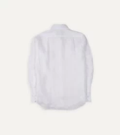 White Linen Spread Collar Shirt -Drakes Shop DR2A4E21915 01000 5