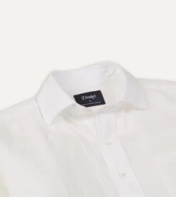 Ecru Linen Spread Collar Shirt -Drakes Shop DR2A4E21915 02050 3