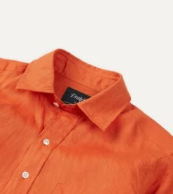 Orange Linen Spread Collar Shirt -Drakes Shop DR2A4E21915 04800 3