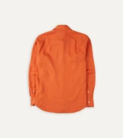 Orange Linen Spread Collar Shirt -Drakes Shop DR2A4E21915 04800 5