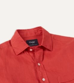 Red Linen Spread Collar Shirt 11 Red Linen Spread Collar Shirt -Drakes Shop DR2A4E21915 06700 3