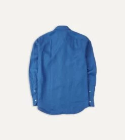 Bright Navy Linen Spread Collar Shirt -Drakes Shop DR2A4E21915 10250 5