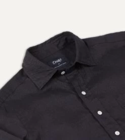 Dark Navy Linen Spread Collar Shirt -Drakes Shop DR2A4E21915 13250 3