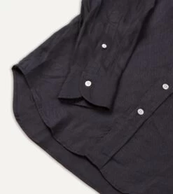Dark Navy Linen Spread Collar Shirt -Drakes Shop DR2A4E21915 13250 4