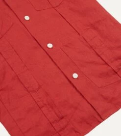 Red Linen Short Sleeve Cuban Shirt -Drakes Shop DR2A4E22213 06700 5