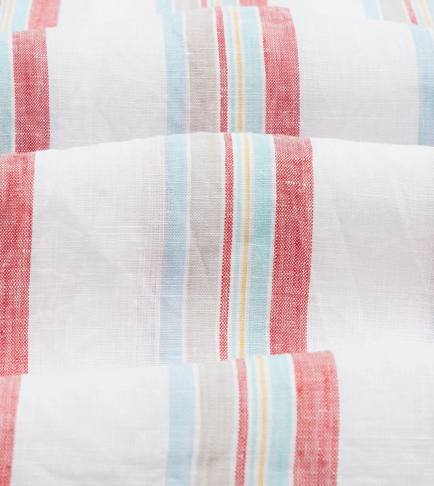 Ecru, Red And Blue Track Stripe Linen Spread Collar Shirt 4 Ecru, Red And Blue Track Stripe Linen Spread Collar Shirt - Image 2