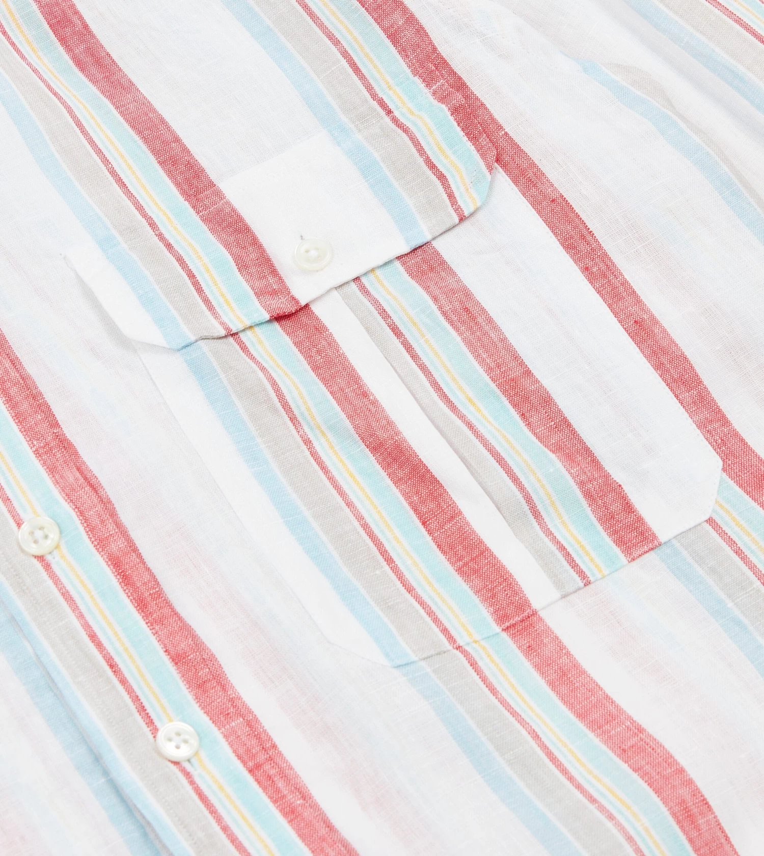 Ecru, Red And Blue Track Stripe Linen Spread Collar Shirt 6 Ecru, Red And Blue Track Stripe Linen Spread Collar Shirt - Image 4