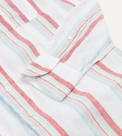 Ecru, Red And Blue Track Stripe Linen Spread Collar Shirt 14 Ecru, Red And Blue Track Stripe Linen Spread Collar Shirt -Drakes Shop DR2A4E23062 01662 5