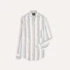 Ecru, Green And Purple Track Stripe Linen Spread Collar Shirt -Drakes Shop DR2A4E23062 02662 1