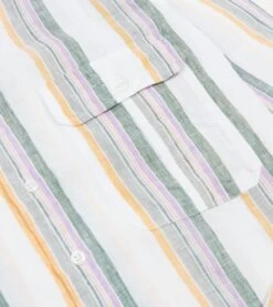 Ecru, Green And Purple Track Stripe Linen Spread Collar Shirt -Drakes Shop DR2A4E23062 02662 4