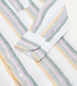 Ecru, Green And Purple Track Stripe Linen Spread Collar Shirt -Drakes Shop DR2A4E23062 02662 5