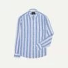 Blue And White Broad Stripe Linen Spread Collar Shirt -Drakes Shop DR2A4E23063 01 202 1
