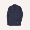 Navy Linen Camp Collar Long Sleeve Shirt -Drakes Shop DR2A4F24137 02250 1