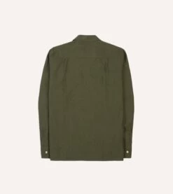 Khaki Linen Camp Collar Long Sleeve Shirt -Drakes Shop DR2A4F24137 03400 6