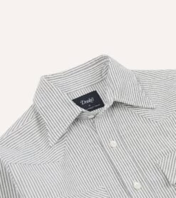 Black Stripe Cotton Oxford Two-Pocket Western Shirt -Drakes Shop DR2A4L23632 02102 3