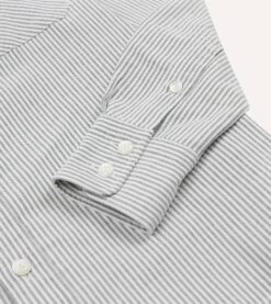 Black Stripe Cotton Oxford Two-Pocket Western Shirt -Drakes Shop DR2A4L23632 02102 5 Button