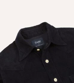 Navy Corduroy Two-Pocket Western Shirt -Drakes Shop DR2A4L24038 01250 3