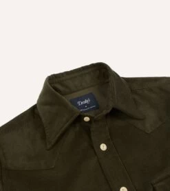 Green Corduroy Two-Pocket Western Shirt -Drakes Shop DR2A4L24038 02400 3
