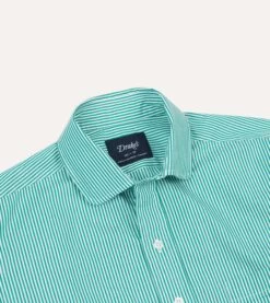 Green Narrow Stripe Poplin Club Collar Shirt -Drakes Shop DR2A4M23700 01402 3