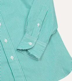 Green Narrow Stripe Poplin Club Collar Shirt -Drakes Shop DR2A4M23700 01402 5