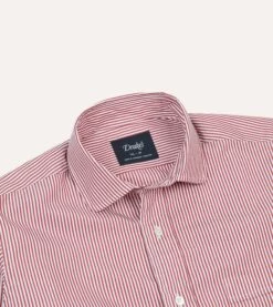 Red Narrow Stripe Poplin Club Collar Shirt -Drakes Shop DR2A4M23700 02702 3