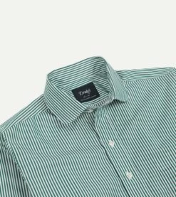 Dark Green Narrow Stripe Poplin Club Collar Shirt -Drakes Shop DR2A4M24035 03402 3