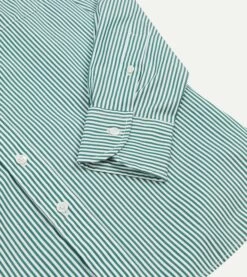 Dark Green Narrow Stripe Poplin Club Collar Shirt -Drakes Shop DR2A4M24035 03402 5