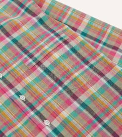 Pink And Green Madras Check Cotton Button-Down Shirt -Drakes Shop DR2A4O23593 01403 4