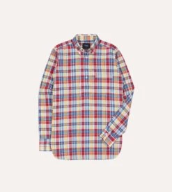 Red And Yellow Madras Check Cotton Button-Down Popover Shirt