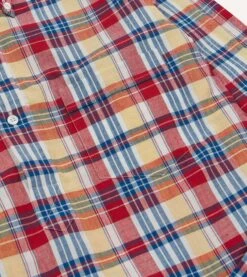 Red And Yellow Madras Check Cotton Button-Down Popover Shirt -Drakes Shop DR2A4O24026 01703 4