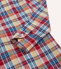 Red And Yellow Madras Check Cotton Button-Down Popover Shirt -Drakes Shop DR2A4O24026 01703 5